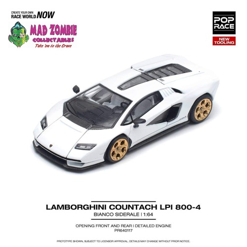 Pop Race 1/64 Scale - LAMBORGHINI COUNTACH LPI 800-4 BIANCO SIDERALE