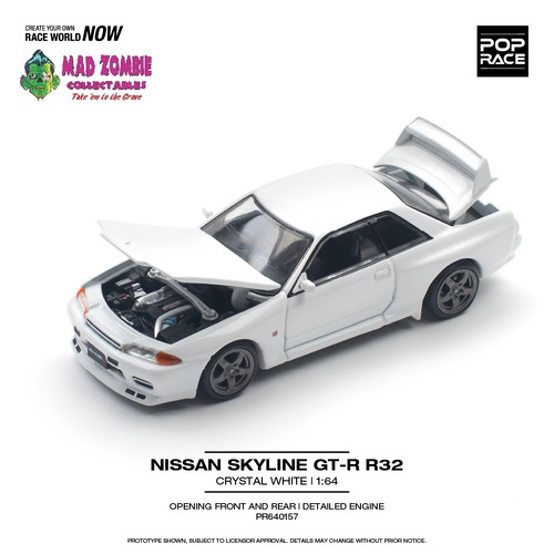Pop Race 1/64 Scale - NISSAN SKYLINE GT-R R32 - CRYSTAL WHITE