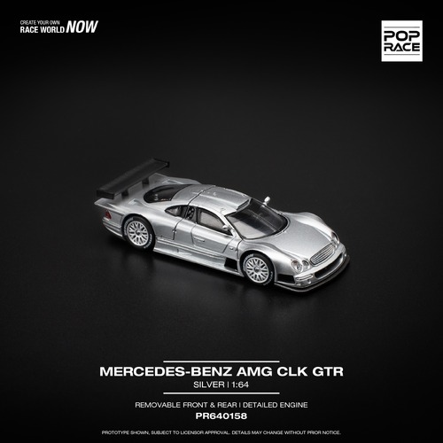 Pop Race 1/64 Scale - MERCEDES-BENZ AMG CLK GTR SILVER - PRE-ORDER