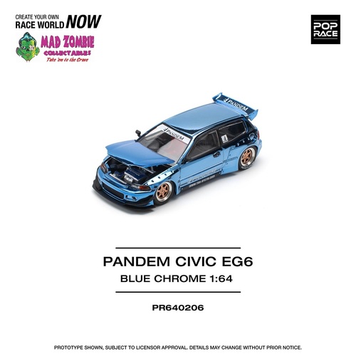 Pop Race 1/64 Scale - PANDEM CIVIC EG6 - BLUE CHROME - HRC - PRE-ORDER