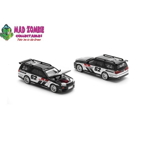 Pop Race 1/64 Scale - NISSAN STAGEA SIM0N'S GARAGE #62 BLACK (PRE-ORDER)