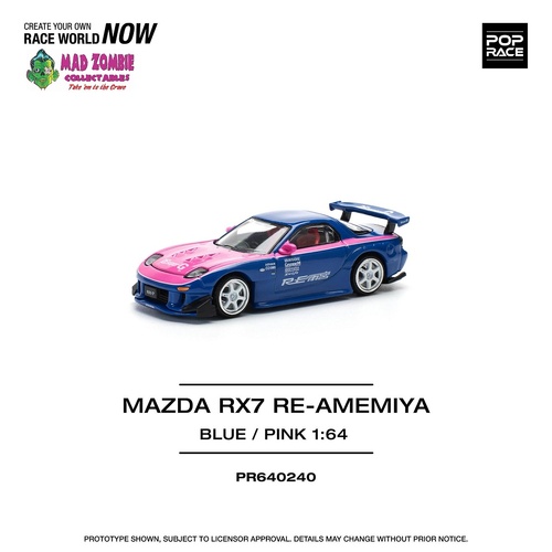 Pop Race 1/64 Scale - MAZDA RX7 RE-AMEMIYA - BLUE/PINK - PRE-ORDER