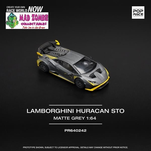 Pop Race 1/64 Scale - LAMBORGHINI HURACAN STO MATTE GREY - PRE-ORDER