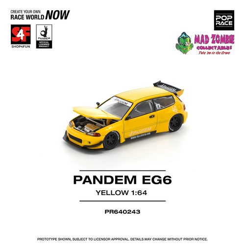 Pop Race 1/64 Scale - Pandem EG6 Yellow (Manila International Auto Show 2025 model) - PRE-ORDER