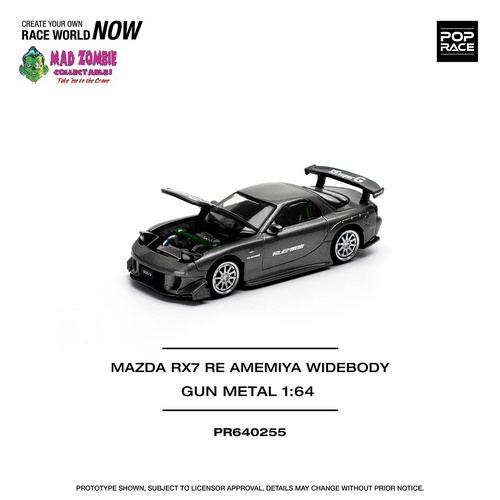 Pop Race 1/64 Scale - MAZDA RX7 RE-AMEMIYA GUN METAL - PRE-ORDER