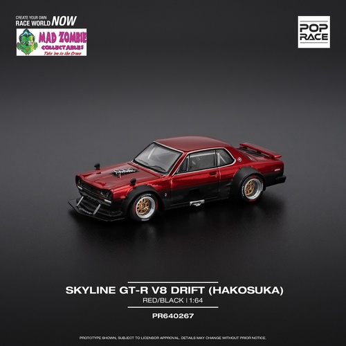 Pop Race 1/64 Scale - SKYLINE GT-R V8 DRIFT (HAKOSUKA) - RED BLACK - PRE-ORDER