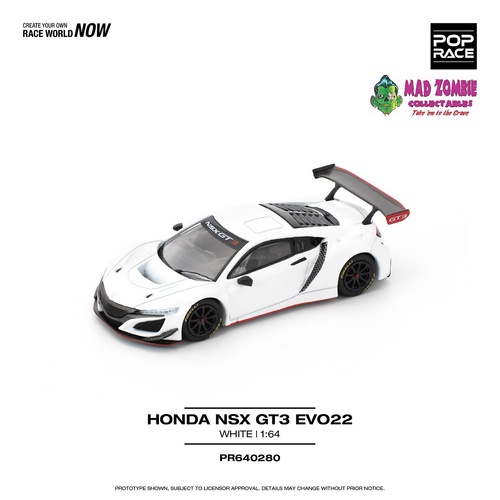Pop Race 1/64 Scale - HONDA NSX GT3 EVO22 - WHITE - PRE-ORDER
