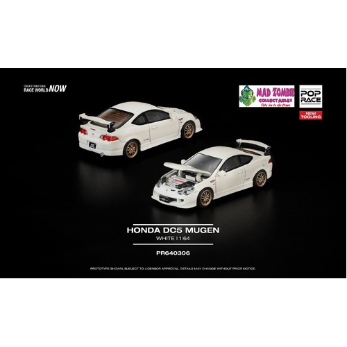 Pop Race 1/64 - HONDA DC5 MUGEN WHITE NEW TOOLING - PRE-ORDER