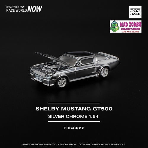 Pop Race 1/64 Scale - SHELBY MUSTANG GT500 - SILVER CHROME - PRE-ORDER