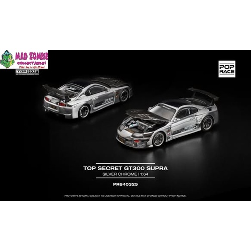 Pop Race 1/64 - TOP SECRET GT300 SUPRA - SILVER CHROME -  PRE-ORDER