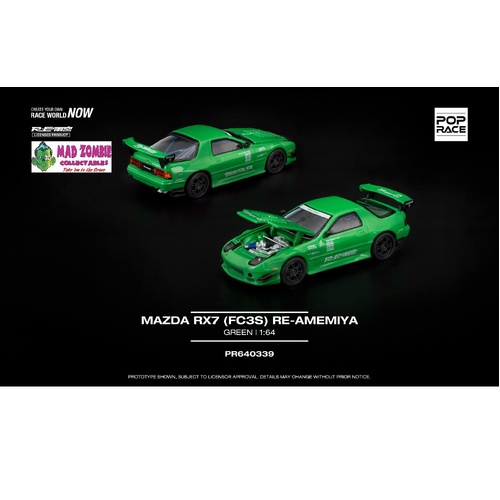 Pop Race 1/64 -  MAZDA RX7 (FC3S) RE-AMEMIYA GREEN - PRE-ORDER