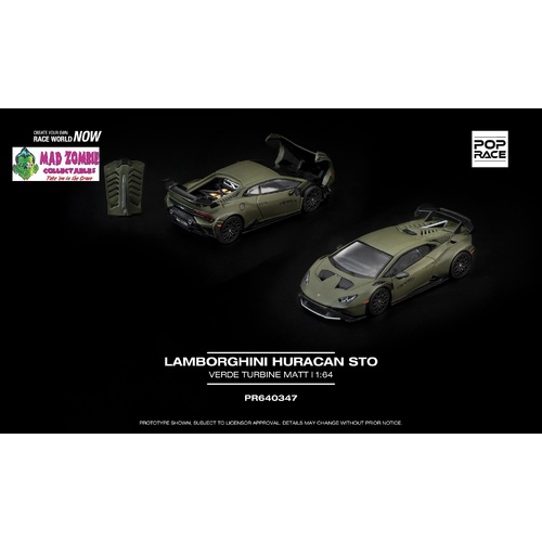 Pop Race 1/64 -  LAMBORGHINI HURACAN STO VERDE TURBINE MATT - PRE-ORDER