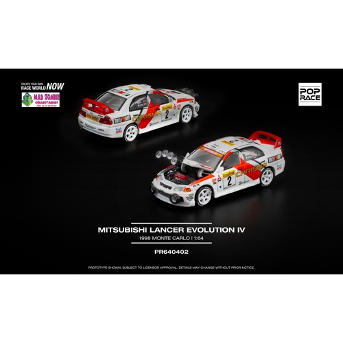 Pop Race 1/64 - MITSUBISHI LANCER EVOLUTION IV - 1998 MONTE CARLO RALLY -  PRE-ORDER