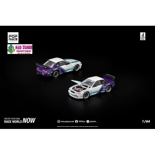Pop Race 1/64 -  PANDEM S13 WHITE PURPLE - PRE-ORDER