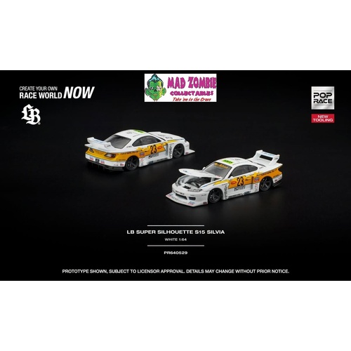 Pop Race 1/64 - LB SUPER SILHOUETTE S15 SILVIA WHITE NEW TOOLING -  PRE-ORDER