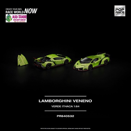 Pop Race 1/64 - LAMBORGHINI VENENO VERDE ITHACA - PRE-ORDER