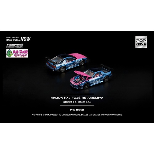 Pop Race 1/64 - MAZDA RX7 (FC3S) RE-AMEMIYA STREET7 CHROME - PRE-ORDER