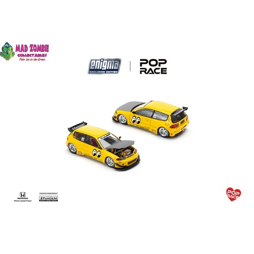 Pop Race 1/64 Scale - Pandem Civic EG6, Rocket Bunny Modified. Open-Hood, Visible Engine Mooneyes Livery - PRE-ORDER