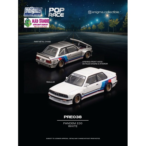 Pop Race 1/64 - Pandem E30 WHITE (Possible Chase Variant Supplied) - PRE-ORDER