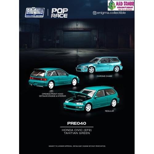 Pop Race 1/64 - HONDA CIVIC (EF9) TAHITIAN GREEN (Possible Chase Supplied) - PRE-ORDER