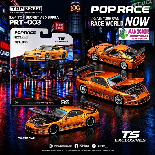 Pop Race 1/64 - Supra A80 Top Secret GT300 Chrome Orange (Possible Chase Supplied) - PRE-ORDER