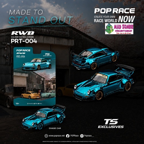 Pop Race 1/64 - RWB930 GT Wing Chrome Teal (Possible Chase Supplied) - PRE-ORDER