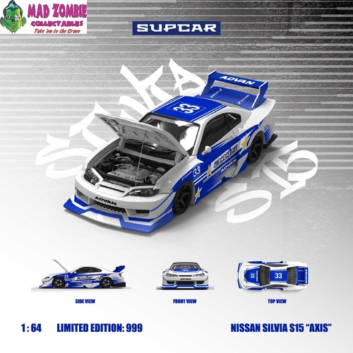 SupCar 1/64 - Nissan Silvia S15 AXIS #33 Blue White (Limited to 999 Pieces World Wide) - PRE-ORDER