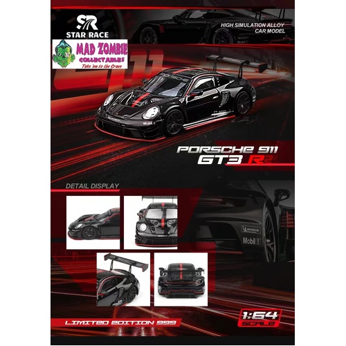 Star Race 1/64  - Porsche 911 GT3 R - Black (Limited to 999 Pieces World Wide) - (PRE-ORDER)