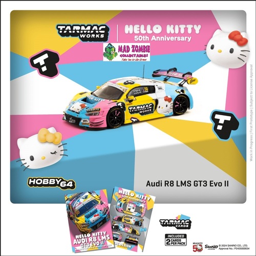 Tarmac Works Hobby 64 -  Audi R8 LMS GT3 Evo II Macau GT Cup - FIA GT World Cup 2023 - Race Version Uno Racing Adderly Fong (Model Car + Trading Cards