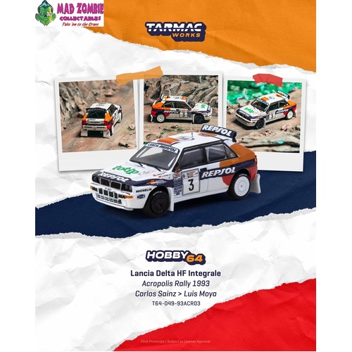 Tarmac Works Hobby 64  - Lancia Delta HF Integrale Acropolis Rally 1993 Carlos Sainz / Luis Moya - (PRE-ORDER)