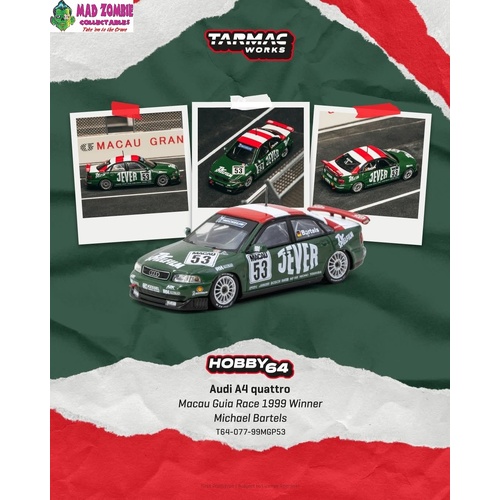 Tarmac Works Hobby 64 - Audi A4 quattro Macau Guia Race 1999 Winner Michael Bartels - (PRE-ORDER)