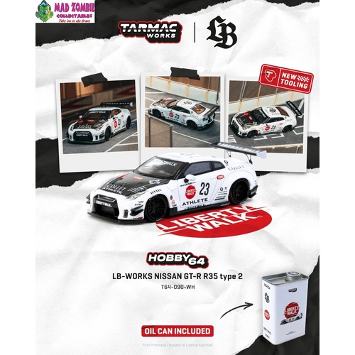 Tarmac Works Hobby 64 - NISSAN GT-R R35 type 2 White (With Oil Can) - (PRE-ORDER)