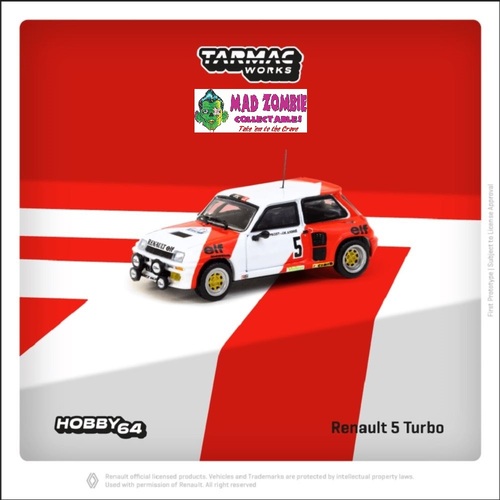 Tarmac Works Hobby 64 1/64 Scale - Renault 5 Turbo  Rallye du Var 1982 Alain Prost / Jean-Marc Andrié
