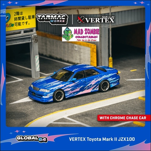 Tarmac Works Global 64 - VERTEX Toyota Mark II JZX100 Blue Metallic - (PRE-ORDER)