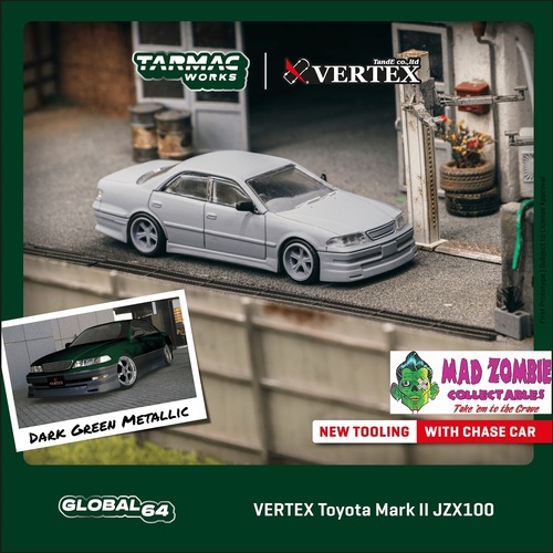Tarmac Works Global 64 - VERTEX Toyota Mark II JZX100 Dark Green Metallic