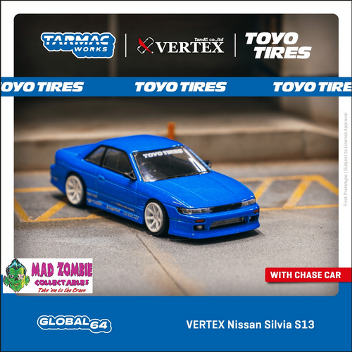Tarmac Works 1/64 Global 64 - VERTEX Nissan Silvia S13 Blue Metallic TOYO TIRES 