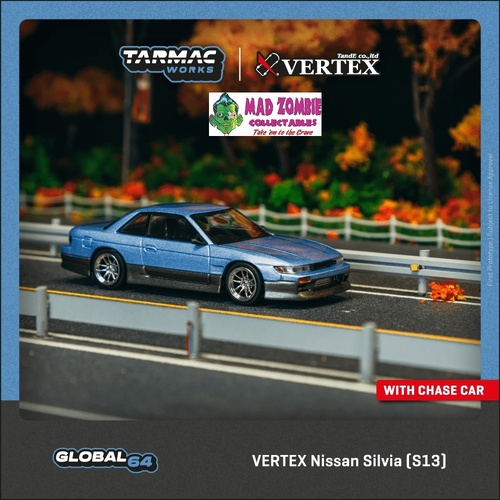 Tarmac Works Global 64 - VERTEX Nissan Silvia (S13) Blue / Grey - (PRE-ORDER)