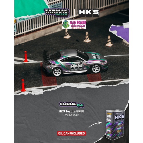 Tarmac Works Global 64 - HKS Toyota GR86 Grey (Oil Can Included) - (PRE-ORDER)