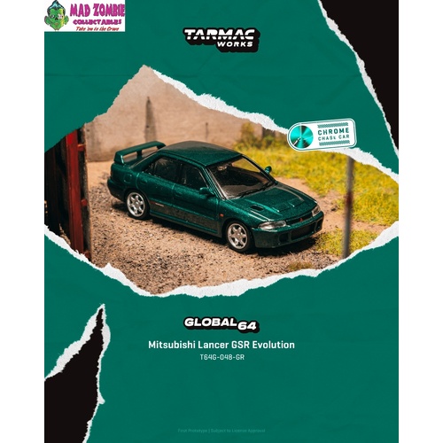 Tarmac Works Hobby 64 - Mitsubishi Lancer GSR Evolution Green Metallic (Possible Chase Supplied) - (PRE-ORDER)