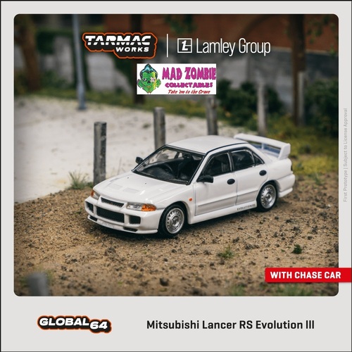 Tarmac Works Global 64 1/64 Scale - Mitsubishi Lancer RS Evolution III White Lamley Special Edition (PRE-ORDER)