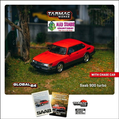 Tarmac Works Global 64 1 64 Scale Saab 900 Turbo Red Model Car Trading Cards Combo Set