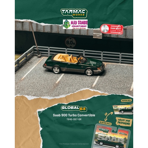 Tarmac Works Global 64  - Saab 900 Turbo Convertible Green (Possible Chase Supplied) - (PRE-ORDER)