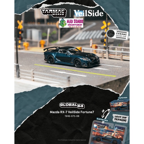 Tarmac Works Global 64  - Mazda RX-7 VeilSide Fortune7 Dark Blue / Black (Possible Chase Supplied) - (PRE-ORDER)