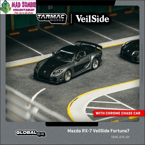 Tarmac Works Global 64 -Mazda RX-7 VeilSide Fortune7 Grey metallic / Black - (PRE-ORDER)