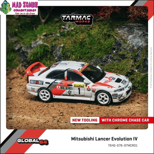 Tarmac Works Global 64 -  Mitsubishi Lancer Evolution IV Rallye Monte-Carlo 1997 Tommi Mäkinen / Seppo Harjanne - (PRE-ORDER)