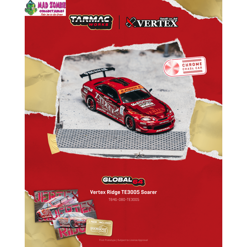 Tarmac Works Hobby 64 - Vertex Ridge TE3005 Soarer  Model Car + Trading Cards Combo Set (Possible Chase Car Supplied) - (PRE-ORDER)