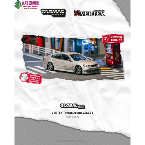 Tarmac Works Hobby 64 - VERTEX Toyota Aristo JZS161 Silver (Possible Chase Car Supplied) - (PRE-ORDER)