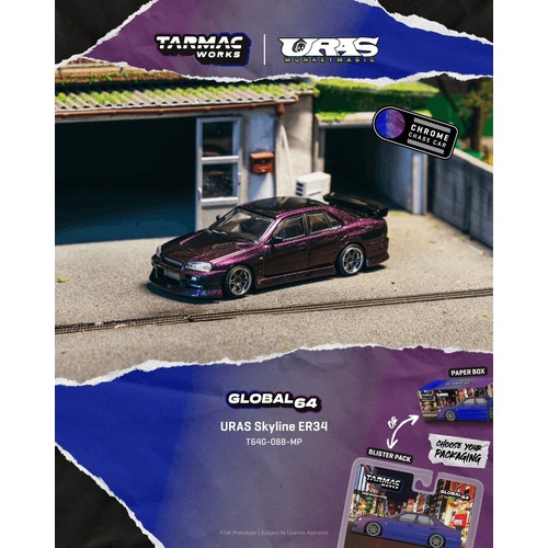 Tarmac Works Global 64 - URAS Skyline ER34 Midnight Purple (Possible Chase Supplied) - (PRE-ORDER)