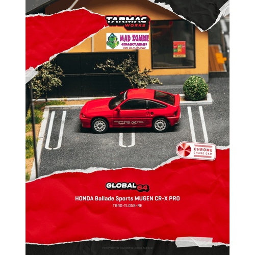 Tarmac Works Global 64 - HONDA Ballade Sports MUGEN CR-X PRO Red (Possible Chase Car Supplied) - (PRE-ORDER)