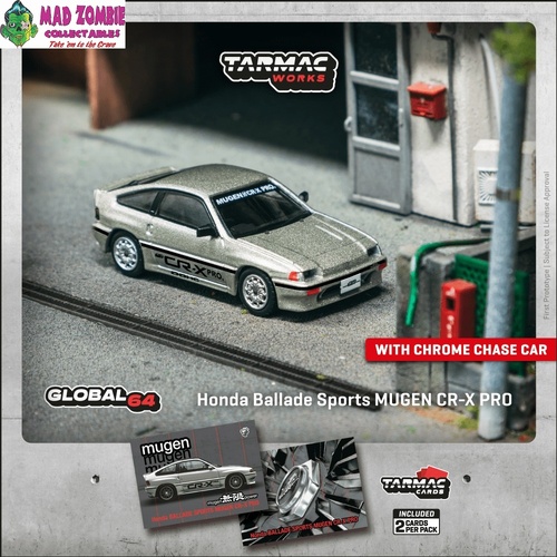 Tarmac Works Global 64 - HONDA Ballade Sports MUGEN CR-X PRO Silver Model Car + Trading Cards Combo Set  (PRE-ORDER)